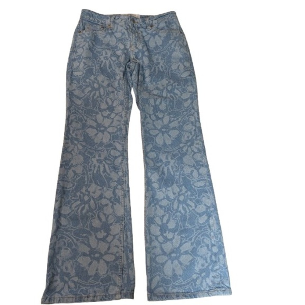 H&M Light Blue Floral Jacquard Wide-Leg Jeans